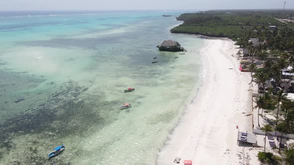 Aerial View of a House on Stilts in the Ocean on the Coast of Zanzibar Tanzania Slow Motion