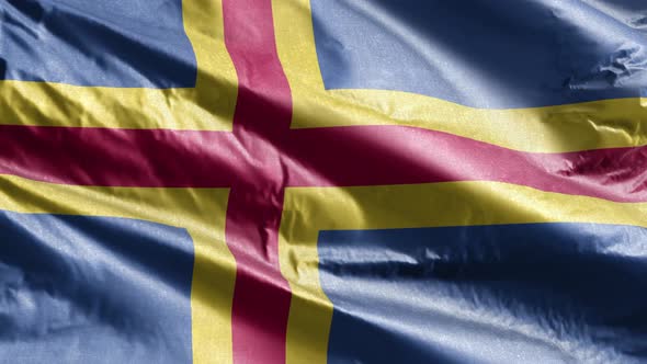Aland textile flag slow waving on the wind loop