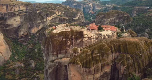 Aerial View Of The Mountains And Meteora Monasteries In Greece