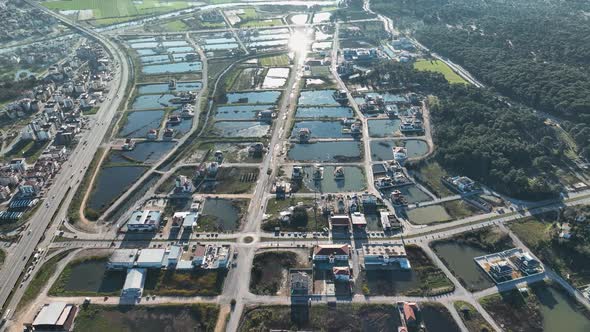 A city built on water aerial view 4 K Turkey Manavgat