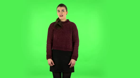 Woman Showing Disgust for Bad Smell or Taste. Green Screen