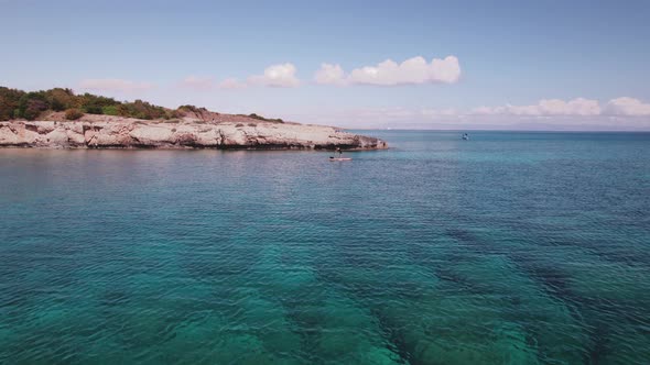 Drone  Aerial Footage Protaras Cyprus Sea Sup Watersports Ocean Surf Turquoise Coast Beach