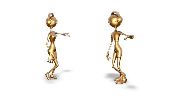 3D Gold Man and Woman Dance  Looped on White