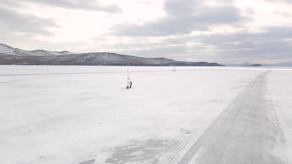 Iceboat on the frozen Baikal lake