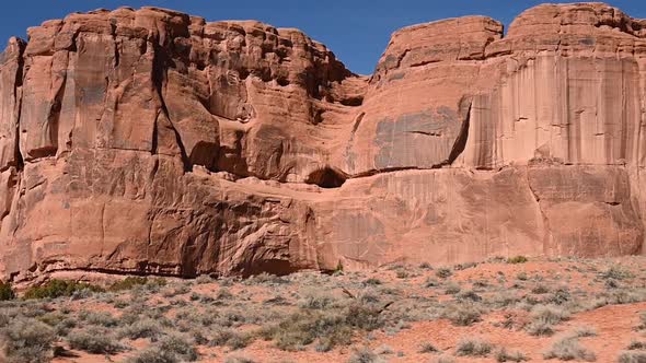Close up view of the Great Wall in Arches National Park while driving