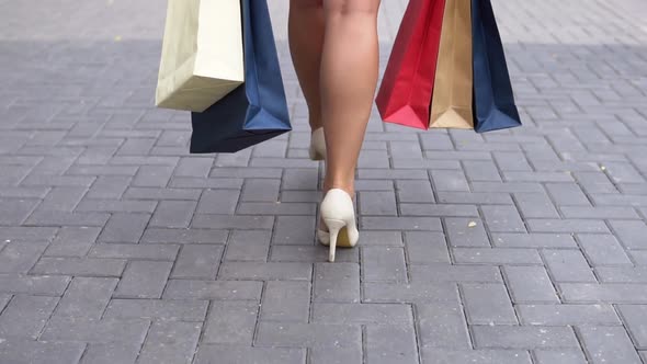 The Girl Carries Packages with Shopping After Shopping