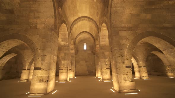 Interior of Historical Monumental Building With Stone Arches and Domes