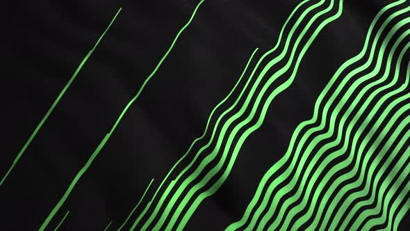 Animated 3D Waving Cloth Texture with Green and Black Diagonal Stripes Seamless Loop