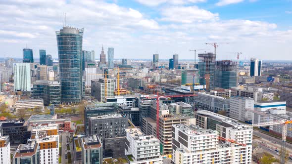 View From the Height on Warsaw Business Center Skyscrapers Buildings Construction Cranes and