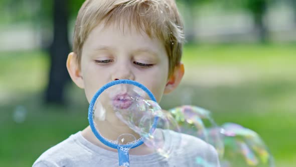 Little Boy Enjoying Blowing Bubbles alt