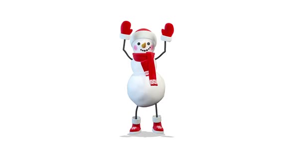 Snowman Standing And Greeting With Two Hands on White Background