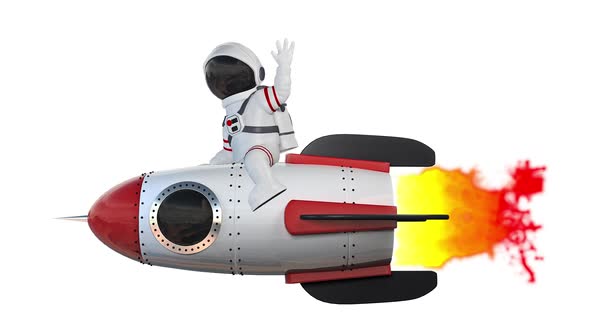 Cosmonaut Flying On A Rocket And Greeting on White Background