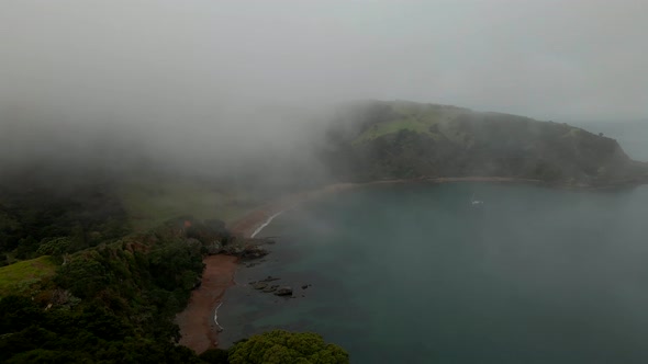 Rangihoua Bay Covered In Fog In The Morning At Purerua Peninsula In Bay of Islands, Northland, New Z