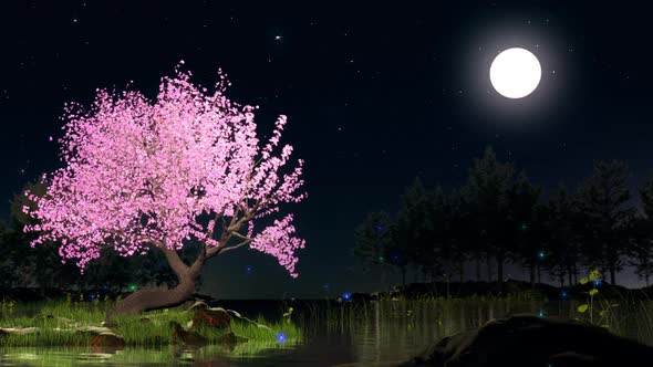 Sakura Tree In Moon Night 02