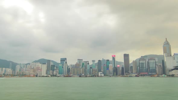 Hong Kong Skyline in the Morning Over Victoria Harbour Timelapse