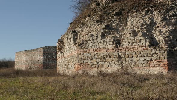 GAMZIGRAD, SERBIA - DECEMBER 25, 2017 Stone walls   outside the Felix Romuliana palace built by Roma