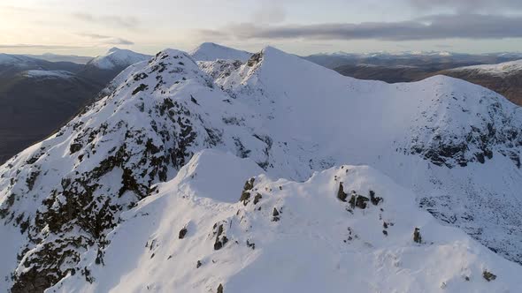 Snowcapped Mountains Aerial View at Sunset