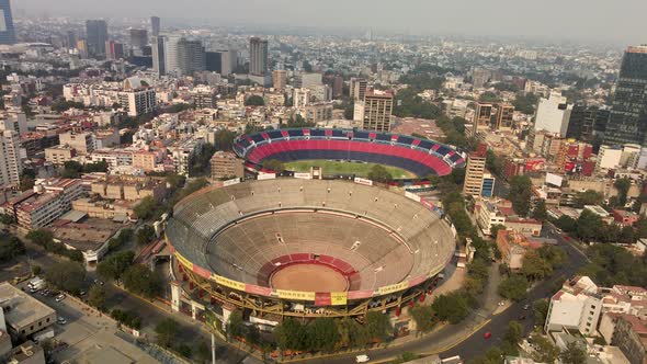 Aerial view of bullring during covid 19 pandemic in mexico