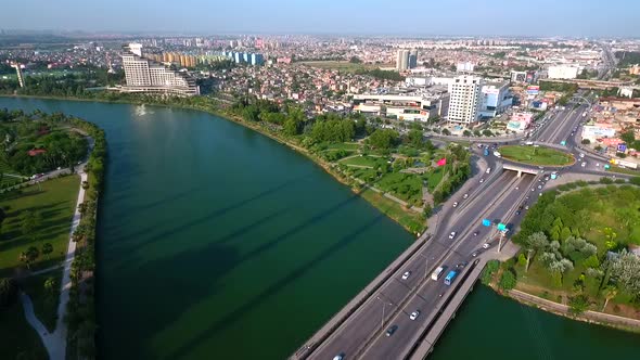 Adana City Seyhan River And Traffic