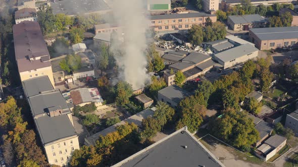 Firefighting Warehouses Aerial Drone View