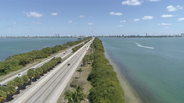 Aerial view of the MacArthur Causeway