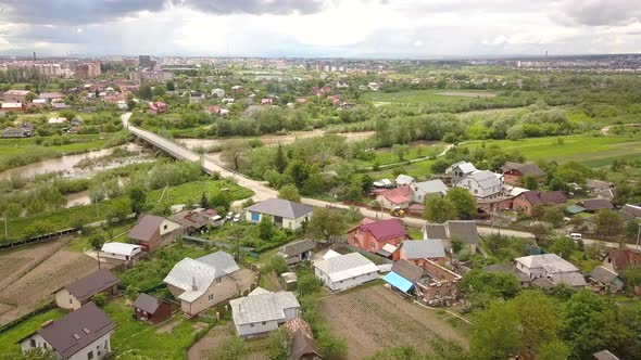 Top aerial view of residendial area in a city.