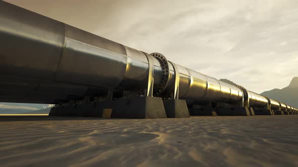 A pipeline running through the scenic desert during beautiful sunset. 4K HD