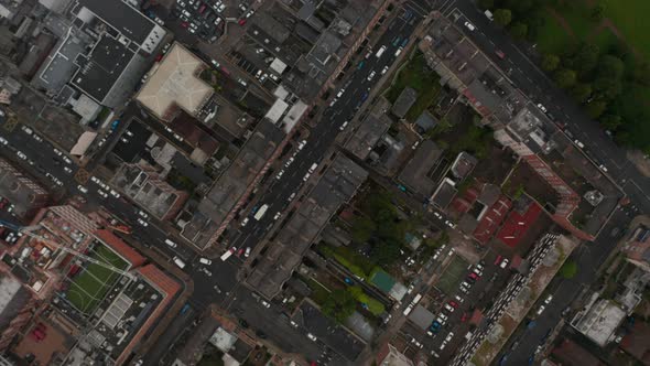 Aerial Birds Eye Overhead Top Down View of Traffic in Streets of City