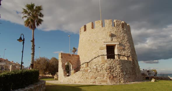 Watchtower on the Spanish Mediterranean Coastline, Torrevieja Torre Del Moro. Timelapse.