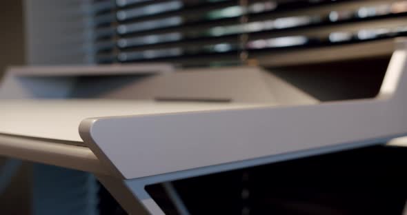 Minimalist Wooden Work Table with Modern Leather Chair on Comfortable Work Room