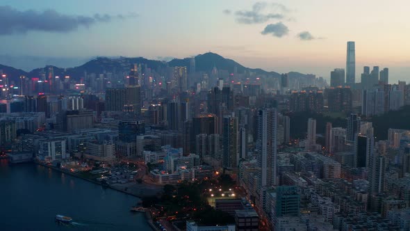 Top View of Hong Kong Downtown at Sunset