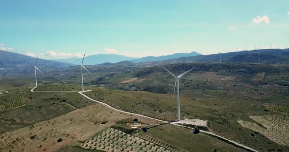 Aerial view of a windmill park in Spain