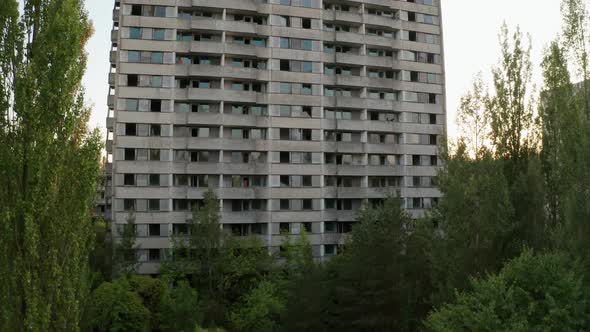 Drone View of Empty High-rise Building in Pripyat