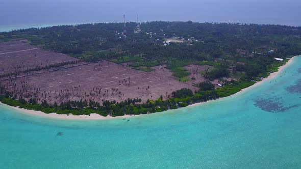 Aerial drone travel of coastline beach by blue sea and sand background