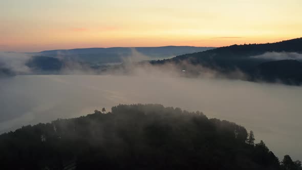 Solina Lake fog morning in Poland