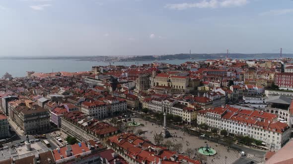 Fly Above Historical City of Lisbon, Portugal 4k