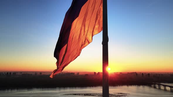 Kyiv - National Flag of Ukraine By Day. Aerial View. Kiev