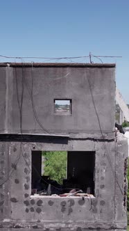 Vertical Video of a Wartorn House in Ukraine