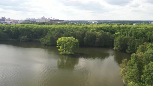 Top View of the Victory Park in Minsk and the Svisloch River