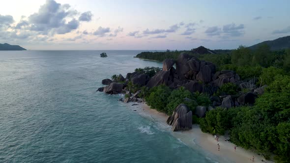 Anse Source d'Argent Beach La Digue Island Seyshelles Drone Aerial View of La Digue Seychelles Bird