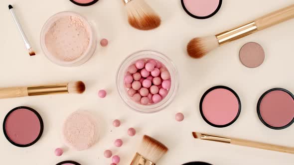 A Set of Decorative Cosmetics on Beige Background