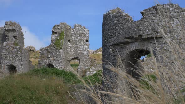 Ruins Of A Medieval Castle In Rural Ireland (Rock of Dunamase) - panning shot