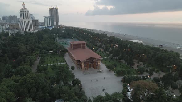 Aerial view of new Batumi summer theatre at Seaside park.