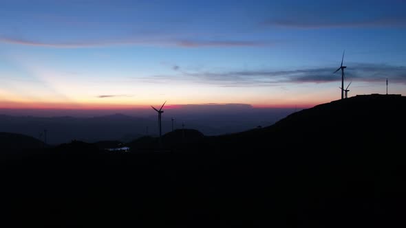 Wind Turbines in mountain during sunset