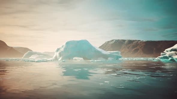 Small Icebergs and Ice Floes in the Sea Near Iceland