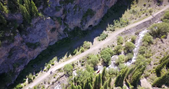 Top View of the Cave, Forest, Rocks and Road