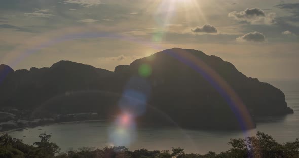 Time Lapse of Day Clouds Over the Wonderful Bay of Phi Phi Island Landscape with Boats. Andaman Sea