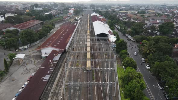 aerial view, Lempuyangan station is a small station in Yogyakarta apart from the big Tugu Yogyakarta