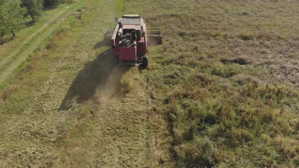 Combine Harvester Removes Oats