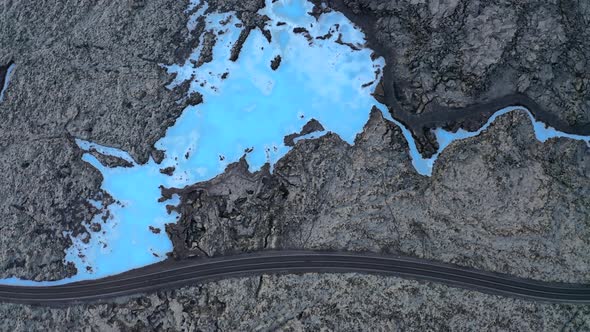 Blue Lagoon Spa, Iceland. Natural Contrasting Landscape - View From Above